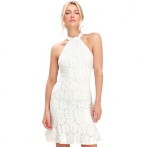Lulus song of the night white lace halter dress - bridal